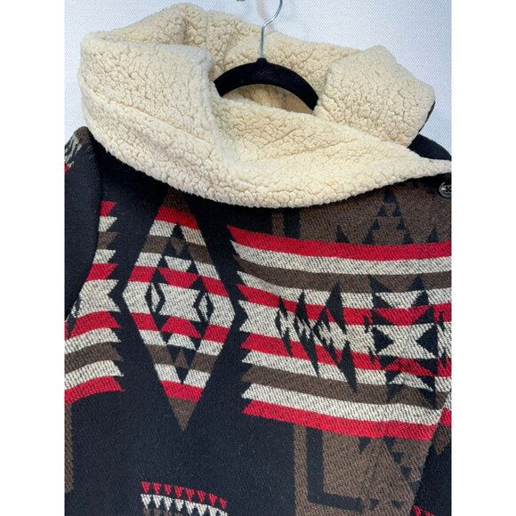Mossimo Supply Co. Womens Tribal Aztec Pattern Hooded Coat S/P Black Red - Picture 3 of 16